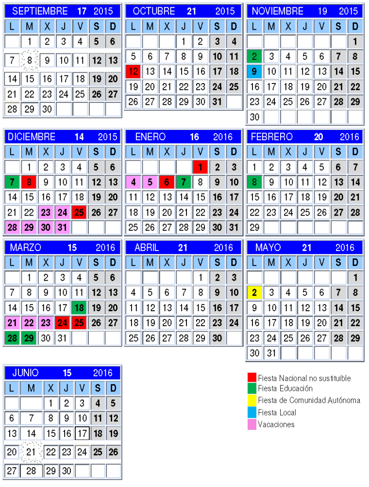 Calendario escolar 2015-2016